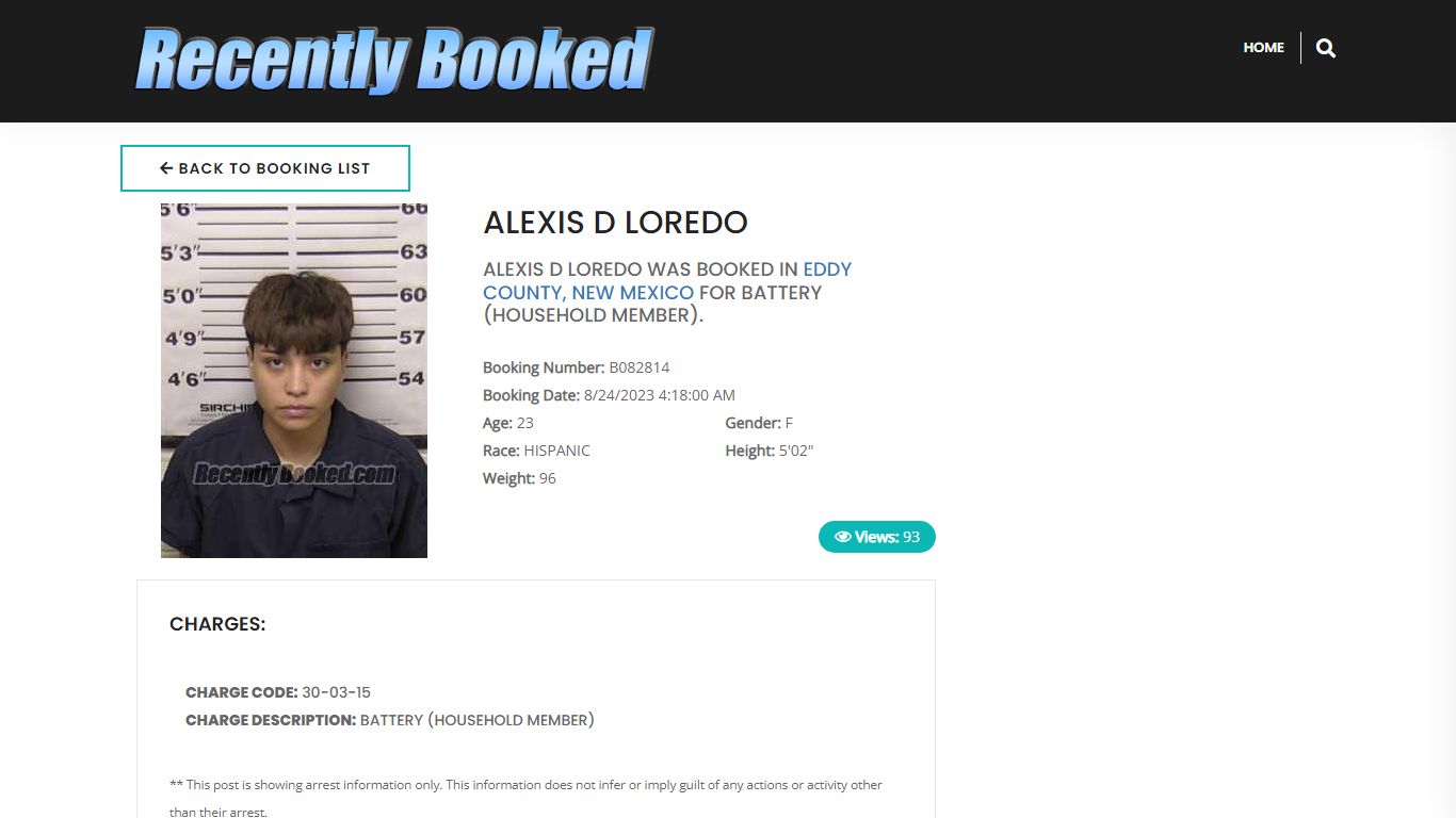 Recent Booking / Mugshot for ALEXIS D LOREDO in Eddy County, New Mexico